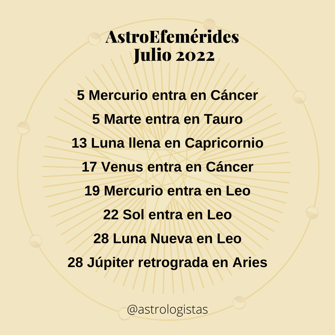 efemérides astrológicas julio 2022